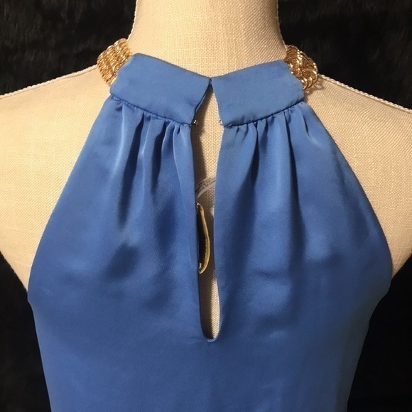 Ramy Brook size xxs blue sleeveless halter top with‎ gold chain A102 - Picture 7 of 7